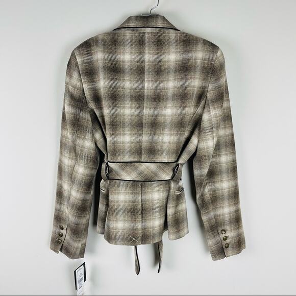 NEW Larry Levine brown cream plaid preppy tie button classic blazer jacket 10 - Picture 4 of 8
